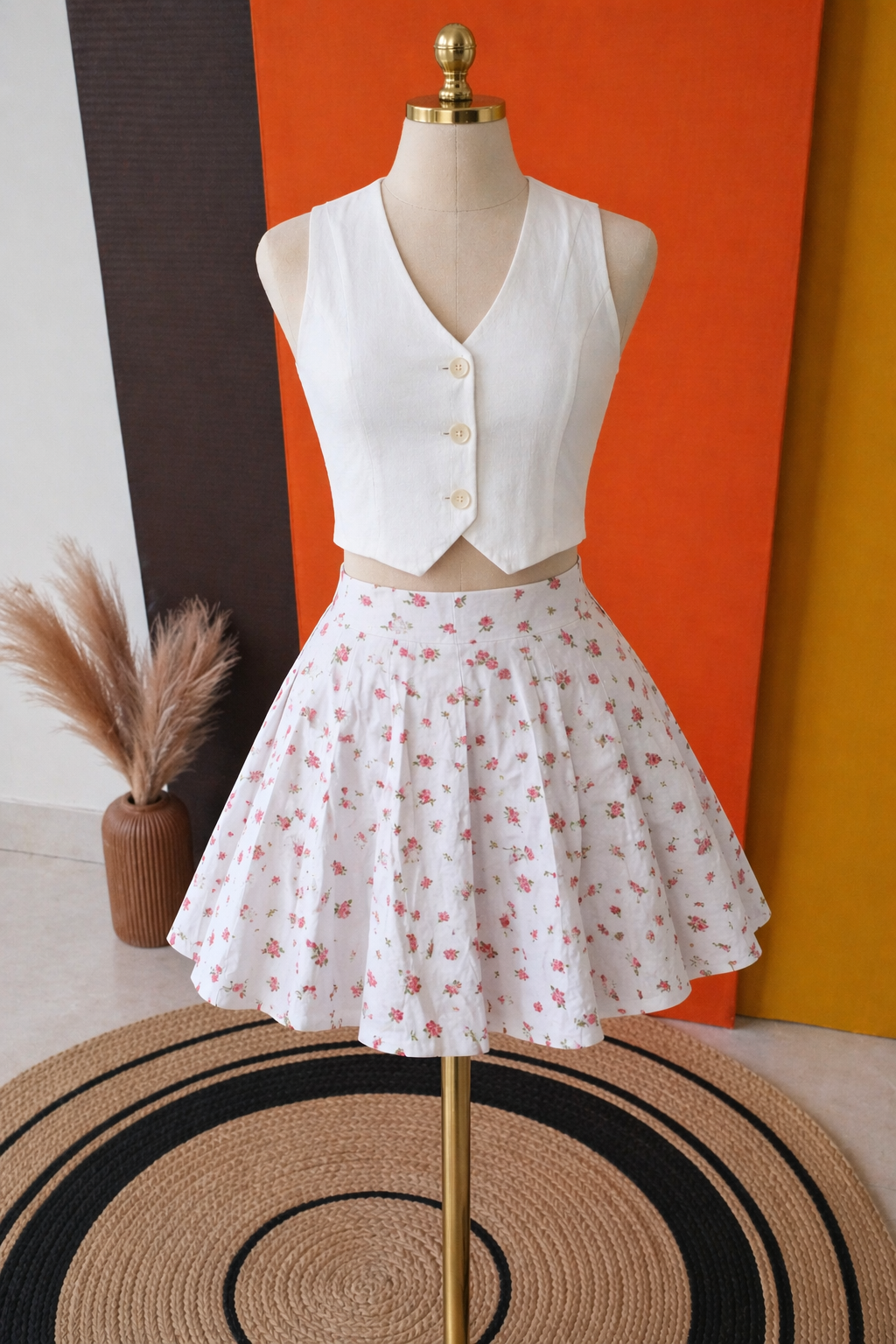 Blush Bloom Pleated Flare Skirt
