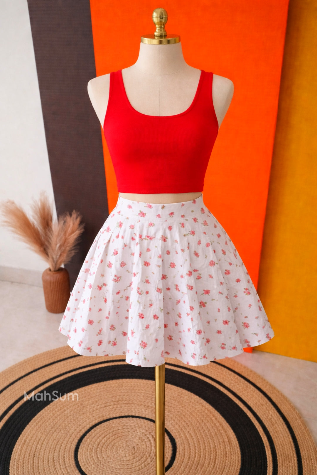 Blush Bloom Pleated Flare Skirt